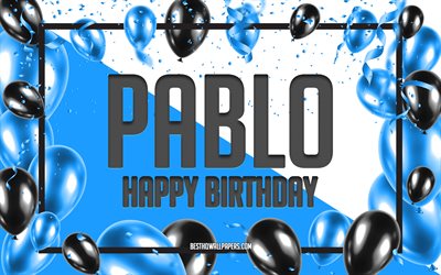 お誕生日おめでパブロ-, お誕生日の風船の背景, ポール, 壁紙名, パブロ-お誕生日おめで, 青球誕生の背景, ご挨拶カード, パブロ-誕生日