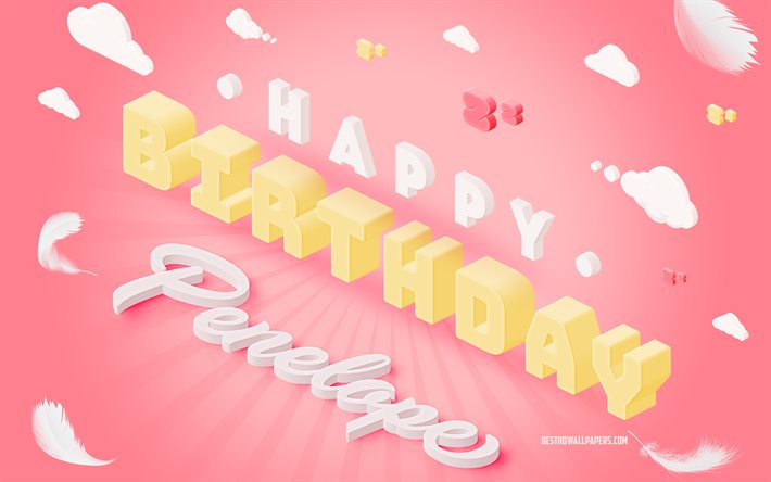 お誕生日おめでPenelope, 4k, 3dアート, お誕生日の3d背景, ペネロペ, ピンクの背景, 嬉しいPenelope誕生日, 3d文字, ペネロペ誕生日, 創作誕生の背景