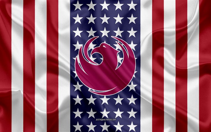 فينيكس ختم, 4k, نسيج الحرير, العلم الأمريكي, الولايات المتحدة الأمريكية, فينيكس, أريزونا, مدينة أمريكية, ختم فينيكس, الحرير العلم