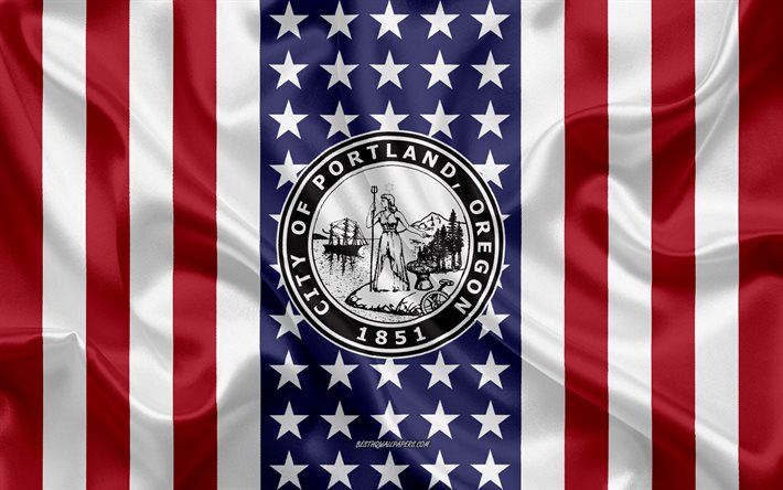 Portland Tenuta, 4k, seta, trama, Bandiera Americana, USA, Portland, Oregon, Citt&#224; Americana, Tenuta della Portland, in seta bandiera