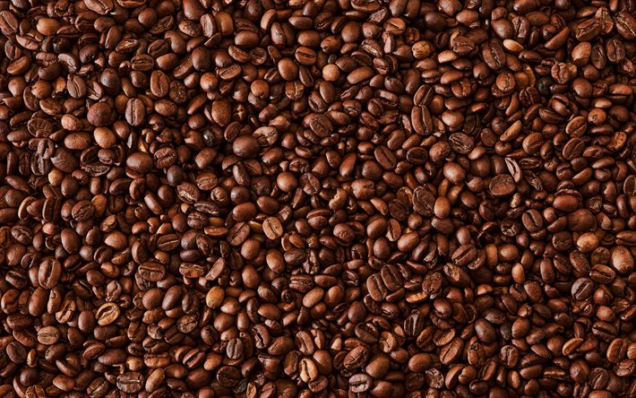 4k, kahve &#231;ekirdekleri doku, yakın &#231;ekim, Arap, kahverengi arka plan, makro, doğal kahve, arka plan kahve, kahve dokular, arka planlar, kahve, kahve fasulye, Arap fasulye