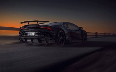 Novitec Lamborghini Huracan EVO RWD, 2021, 4k, vista posteriore, esterno, supercar nera, tuning Huracan, Huracan nero, auto sportive britanniche, Lamborghini