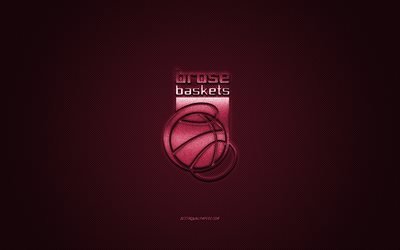 Brose Bamberg, German basketball team, BBL, burgundy logo, burgundy carbon fiber background, Basketball Bundesliga, basketball, Bamberg, Germany, Brose Bamberg logo