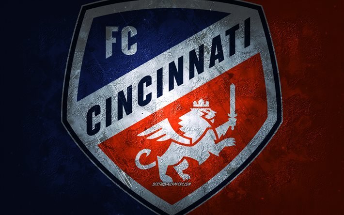 FC Cincinnati, time de futebol americano, fundo de pedra laranja, logotipo do FC Cincinnati FC, arte grunge, MLS, futebol, EUA, emblema do FC Cincinnati