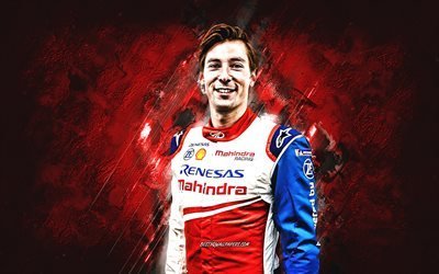 Alex Lynn, Mahindra Racing, Formule E, pilote de course britannique, portrait, fond en pierre rouge