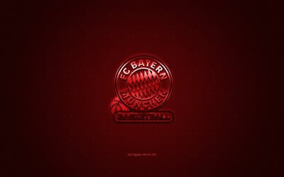 FC Bayern Munich basket-ball, &#233;quipe allemande de basket-ball, BBL, logo rouge, fond en fibre de carbone rouge, Bundesliga de basket-ball, Basket-ball, Munich, Allemagne, LOGO de basket-ball fc Bayern Munich