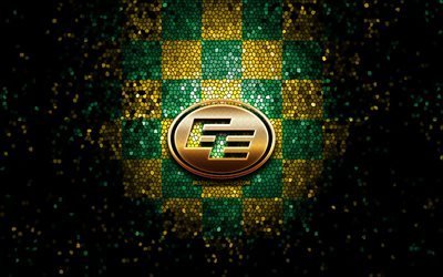 Edmonton Eskimos, glitter logo, CFL, yellow green checkered background, soccer, canadian football team, Edmonton Eskimos logo, mosaic art, canadian football