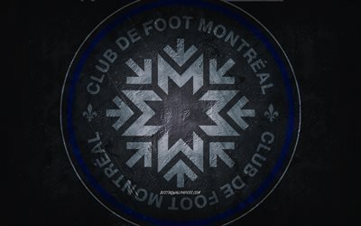 CF Montréal, équipe canadienne de soccer, fond en pierre bleue, logo CF Montréal, art grunge, MLS, soccer, Canada, États-Unis, emblème du FC Montréal, Club de Foot Montréal