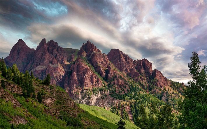 シヴェス山, マルーンベルズ, バーガンディ岩, 山の風景, ロッキー山脈, Colorado, 米国