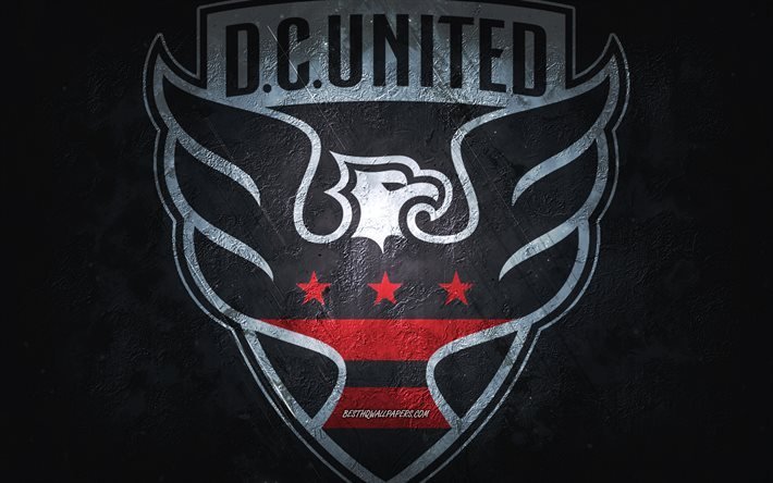 DC United, time de futebol americano, fundo de pedra vermelha, logotipo do DC United, arte grunge, MLS, futebol, EUA, dc united emblema