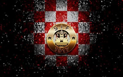 Silkeborg FC, logo paillet&#233;, Superliga danoise, fond &#224; carreaux blanc rouge, football, club de football danois, logo Silkeborg, art mosa&#239;que, Silkeborg IF