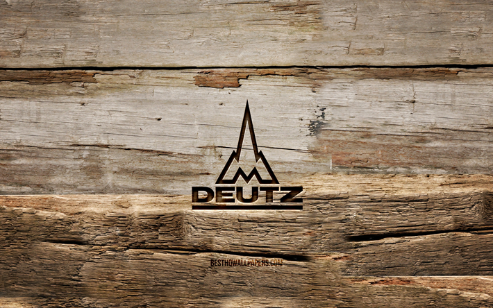 logo in legno deutz fahr, 4k, sfondi in legno, marchi, logo deutz fahr, creativo, intaglio del legno, deutz fahr