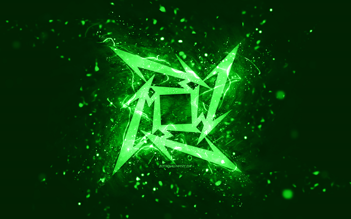 logotipo verde de metallica, 4k, luces de ne&#243;n verdes, creativo, fondo abstracto verde, logotipo de metallica, estrellas de la m&#250;sica, metallica