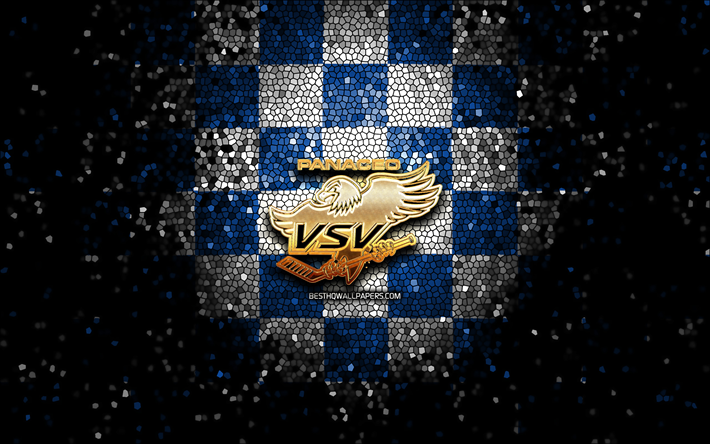 EC VSV, glitter logo, ICE Hockey League, blue white checkered background, hockey, austrian hockey team, EC VSV logo, mosaic art
