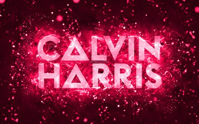 calvin harris rosa logo, 4k, schottische djs, rosa neonlichter, kreativer, rosa abstrakter hintergrund, adam richard wiles, calvin harris logo, musikstars, calvin harris