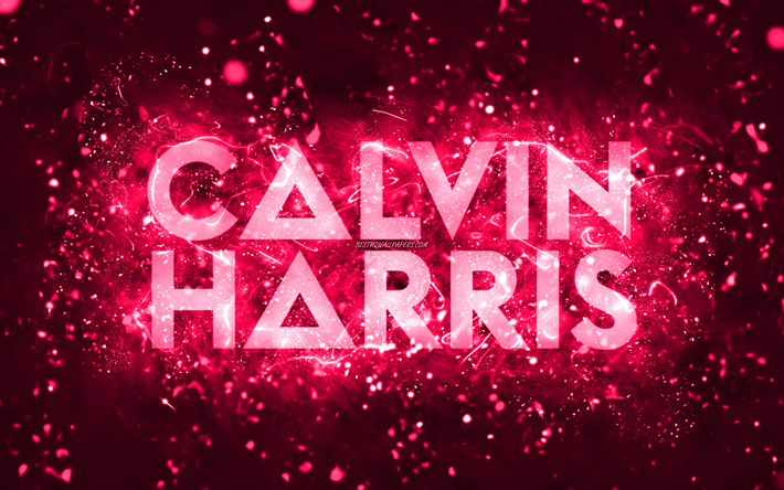 カルヴィン・ハリスのピンクのロゴ, 4k, スコットランドのdj, ピンクのネオンライト, クリエイティブ, ピンクの抽象的な背景, アダムリチャードワイルズ, カルヴィン・ハリスのロゴ, 音楽スター, カルヴィン・ハリス