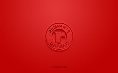Quebec Remparts, creative 3D logo, red background, QMJHL, Canadian hockey team, USL League One, Quebec, Canada, 3d art, hockey, Quebec Remparts 3d logo