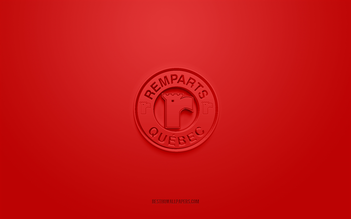 Quebec Remparts, creative 3D logo, red background, QMJHL, Canadian hockey team, USL League One, Quebec, Canada, 3d art, hockey, Quebec Remparts 3d logo