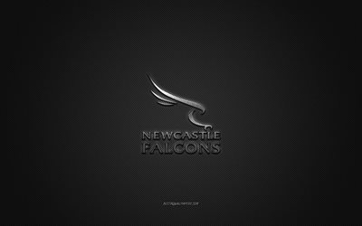 Newcastle Falcons, English rugby club, Premiership Rugby, silver logo, gray carbon fiber background, rugby, Newcastle, England, Newcastle Falcons logo