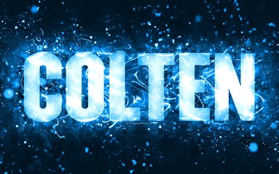 Happy Birthday Colten, 4k, blue neon lights, Colten name, creative, Colten Happy Birthday, Colten Birthday, popular american male names, picture with Colten name, Colten