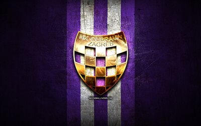 dubrava zagreb fc, kultainen logo, hnl, violetti metalli tausta, jalkapallo, kroatialainen jalkapalloseura, dubrava zagreb logo, nk dubrava zagreb