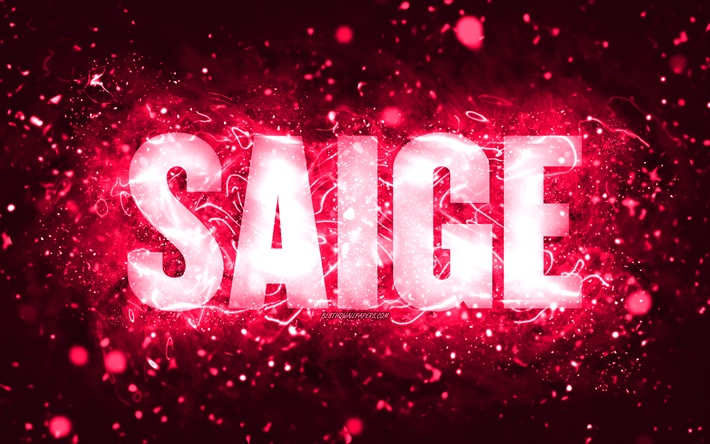 Happy Birthday Saige, 4k, pink neon lights, Saige name, creative, Saige Happy Birthday, Saige Birthday, popular american female names, picture with Saige name, Saige