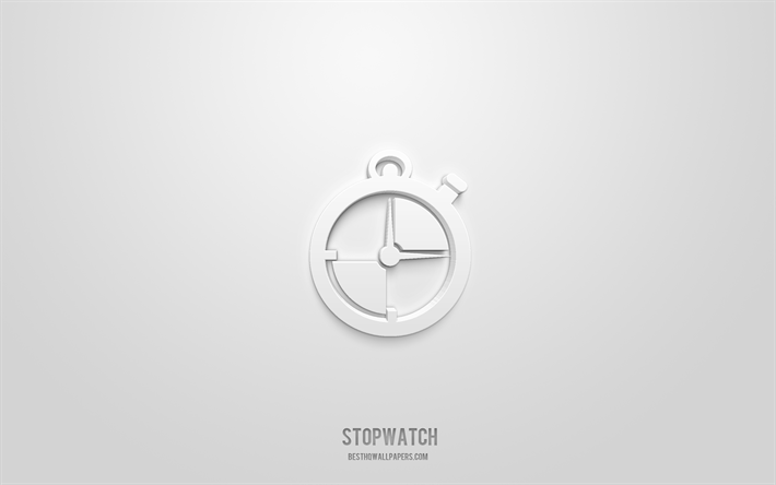 Stopwatch 3d icon, white background, 3d symbols, Stopwatch, business icons, 3d icons, Stopwatch sign, business 3d icons