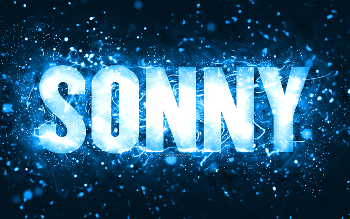 お誕生日おめでとうソニー, 4k, 青いネオンライト, ソニーの名前, クリエイティブ, ソニーお誕生日おめでとう, ソニーの誕生日, 人気のあるアメリカ人男性の名前, sonnyの名前の写真, ソニー
