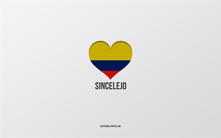 j aime sincelejo, villes colombiennes, jour de sincelejo, fond gris, sincelejo, colombie, coeur de drapeau colombien, villes pr&#233;f&#233;r&#233;es, love sincelejo