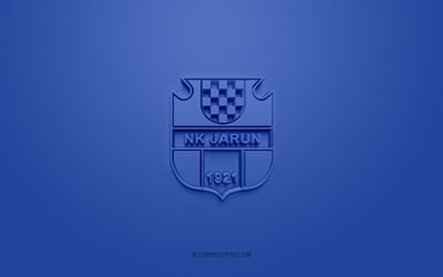 NK Jarun Zagreb, creative 3D logo, blue background, Druga HNL, 3d emblem, Croatian football club, Croatian Second Football League, Zagreb, Croatia, 3d art, football, NK Jarun Zagreb 3d logo