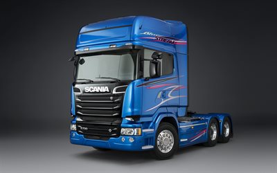Scania R730 6x2 Blue Stream, 4k, studio, 2014 trucks, LKW, cargo transport, 2014 Scania R730, Scania