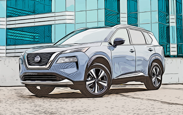 Nissan Rogue, 4k, vectro art, 2022 cars, crossovers, Nissan Rogue drawing, 2022 Nissan Rogue, abstract cars, Nissan