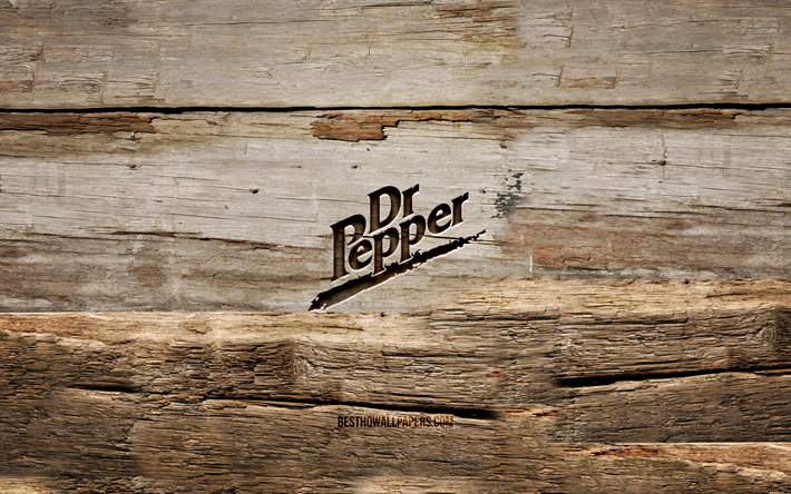 Dr Pepper wooden logo, 4K, wooden backgrounds, brands, Dr Pepper logo, creative, wood carving, Dr Pepper