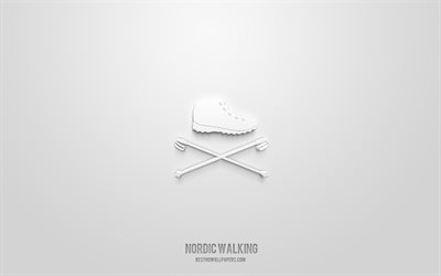 nordic walking &#237;cone 3d, fundo branco, s&#237;mbolos 3d, nordic walking, &#237;cones do esporte, &#237;cones 3d, nordic walking sinal, esporte 3d &#237;cones