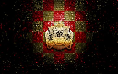 ryukyu fc, glitter logotipo, j2 league, vermelho marrom fundo quadriculado, futebol, clube de futebol japon&#234;s, fc ryukyu logotipo, arte em mosaico, fc ryukyu