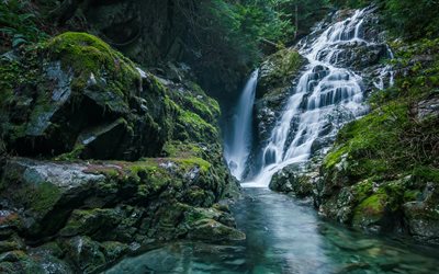 kennedy falls, rocce, cascata, cascata di montagna, north vancouver, british columbia, canada