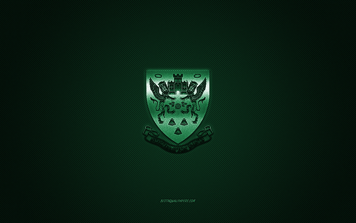 Northampton Saints, English rugby club, green logo, green carbon fiber background, Super League, rugby, Northampton, England, Northampton Saints logo