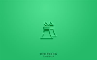 nuclear energy 3d icon, green background, 3d symbols, nuclear energy, ecology icons, 3d icons, nuclear energy sign, ecology 3d icons