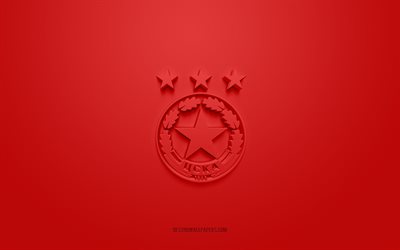 PFC CSKA Sofia, creative 3D logo, red background, Bulgarian First League, 3d emblem, Bulgarian football team, Bulgaria, 3d art, Parva liga, football, PFC CSKA Sofia 3d logo