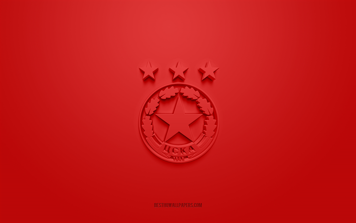pfc cska sofia, kreatives 3d-logo, roter hintergrund, bulgarische erste liga, 3d-emblem, bulgarische fu&#223;ballmannschaft, bulgarien, 3d-kunst, parva liga, fu&#223;ball, pfc cska sofia 3d-logo