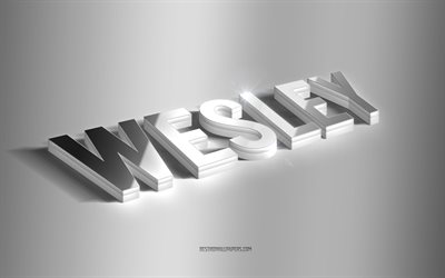 wesley, silver 3d konst, gr&#229; bakgrund, tapeter med namn, wesley namn, wesley gratulationskort, 3d konst, bild med wesley namn