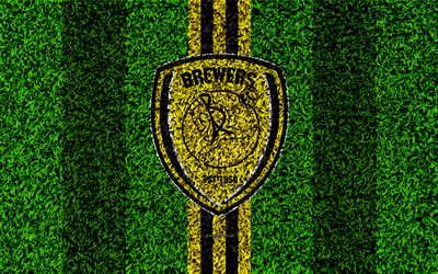 Burton Albion FC, 4k, f&#250;tbol de c&#233;sped, logotipo, emblema, el club de f&#250;tbol ingl&#233;s, F&#250;tbol del Campeonato de Liga, amarillo con l&#237;neas negras, el c&#233;sped de textura, Burton Upon Trent, Inglaterra, f&#250;tbol