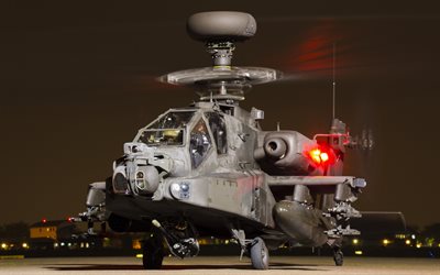 ダネルダグラス-AH-64Apache, helipad, 攻撃ヘリコプター, 夜, 米国陸軍, 戦闘機, AH-64Apache
