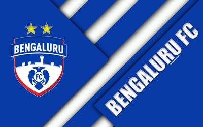 Bengaluru FC, 4k, logotipo, dise&#241;o de materiales, blanco azul abstracci&#243;n, hind&#250; club de f&#250;tbol, el emblema, ISL, Indian Super League, Bangalore, India, el f&#250;tbol