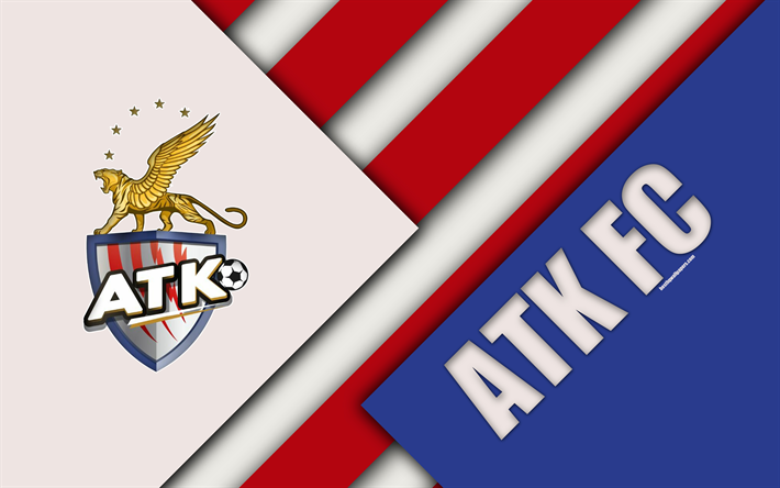 ATK FC, أتلتيكو دي كولكاتا, 4k, شعار, تصميم المواد, الأبيض الأحمر التجريد, الهندي لكرة القدم, ISL, دوري السوبر الهندي, كلكتا, الهند, كرة القدم