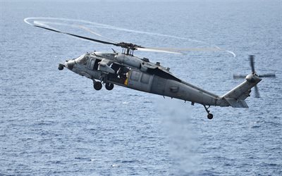 Sikorsky SH-60 Seahawk, MH-60S, US Navy, military helicopters, USA, ocean, deck helicopters
