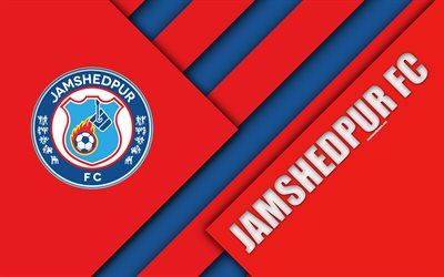Jamshedpur FC, 4k, le logo, la conception de mat&#233;riaux, bleu rouge de l&#39;abstraction, de l&#39;indien, club de football, l&#39;embl&#232;me, ISL, l&#39;Indian Super League, Jamshedpur, Jharkhand, en Inde, en football