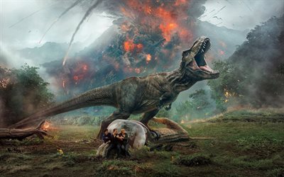 Jurassic World Ca&#237;do Reino De 2018, Jurassic World 2, dinosaurios, personajes, cartel, promo, Chris Pratt, Bryce Howard, la Justicia Smith