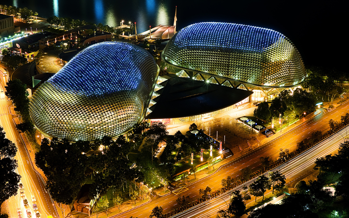 esplanade, nacht, theatres on the bay, singapur, asien