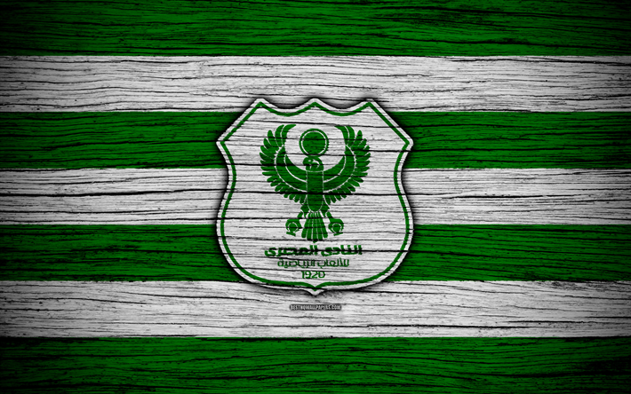 Masry FC, 4k, &#201;gyptien, Premier League, le logo, le football, l&#39;Egypte, Masry, la texture de bois, le FC Masry